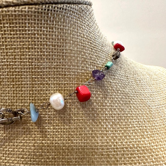 Sterling Silver 925 & Multi-color Genuine Gemstone & Pearl Necklace amethyst - Picture 7 of 8